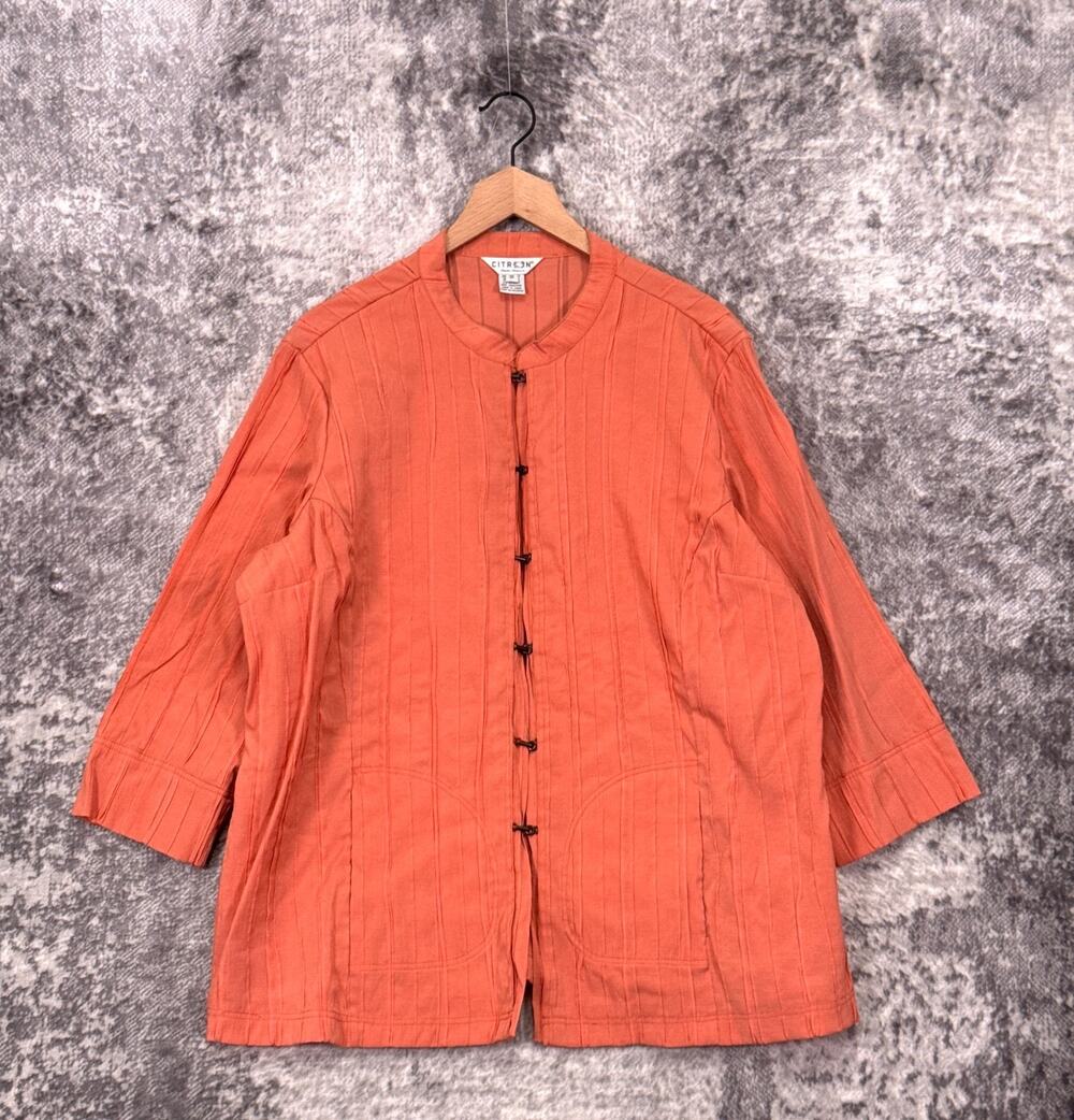 Citron Jacket 1X Womens Salmon Pink Bamboo Blend Light Weight Clasp Front